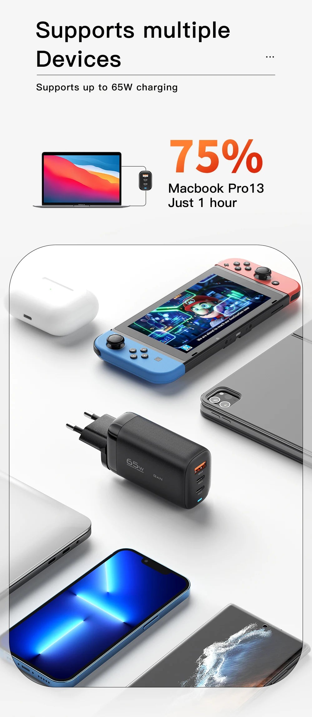 65W GaN Fast Charger USB-C | Laptop & Phone Power Adapter – ZAIYNE