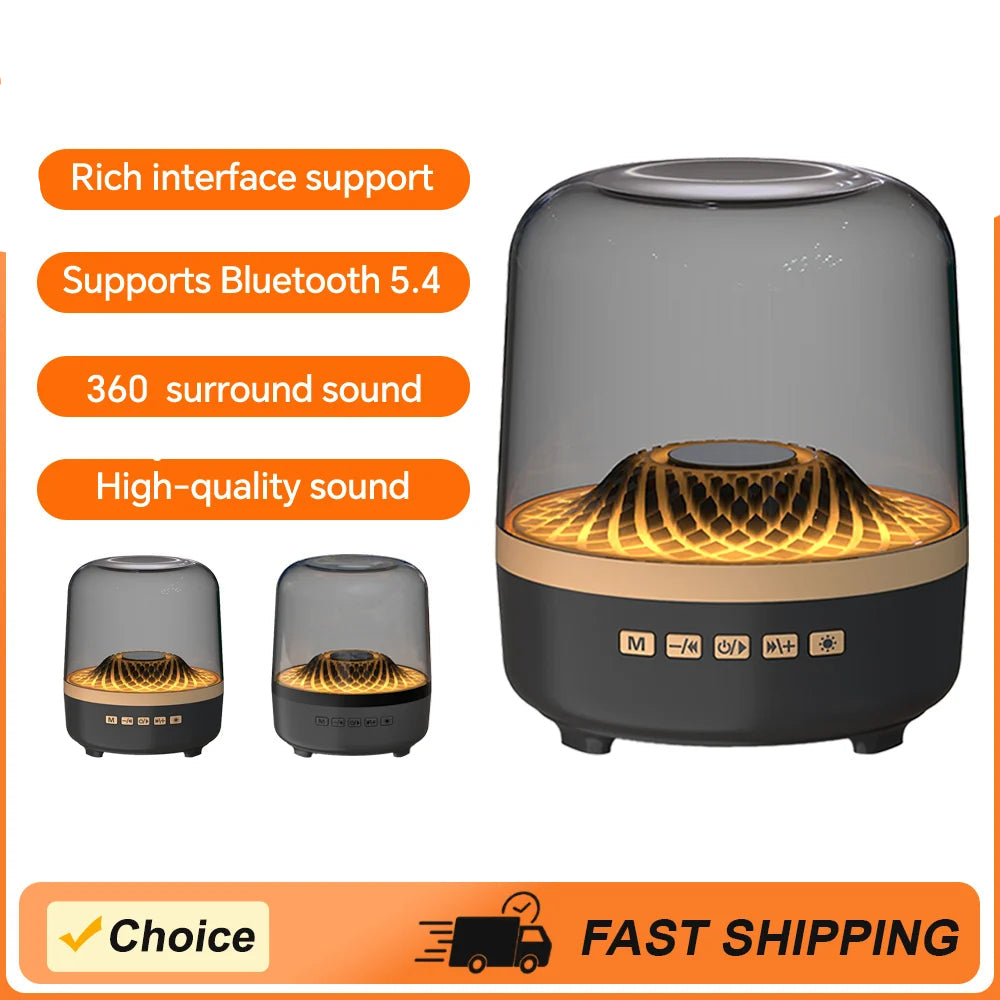 Portable Wireless RGB Speaker 5.3 – 360° Surround Sound, Hi-Fi Bass, Breathing Lamp Design (Black)