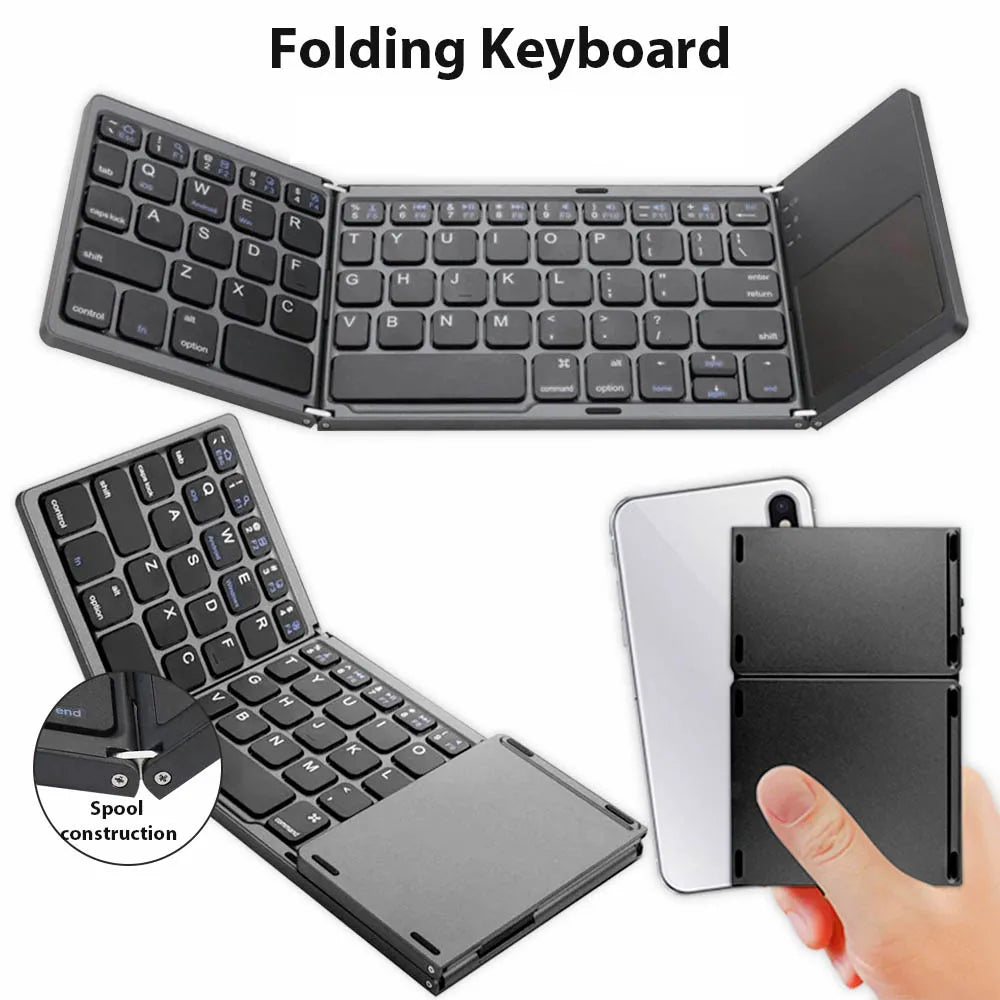 Mini Foldable Bluetooth Keyboard with Touchpad – 3-Fold Wireless Travel Keyboard for Android/iOS/Windows | ZAIYNE