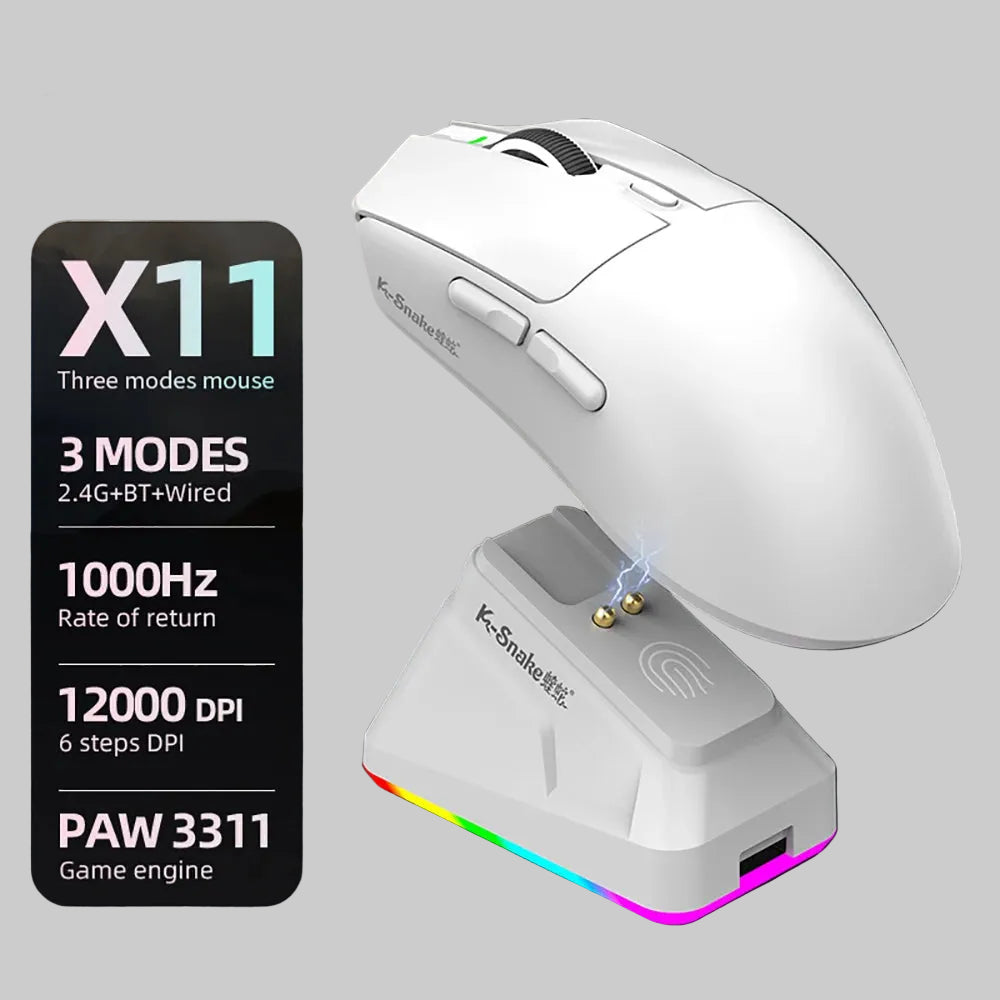 ZAIYNE X11 Wireless RGB Gaming Mouse | Tri-Mode | Magnetic Charging Base