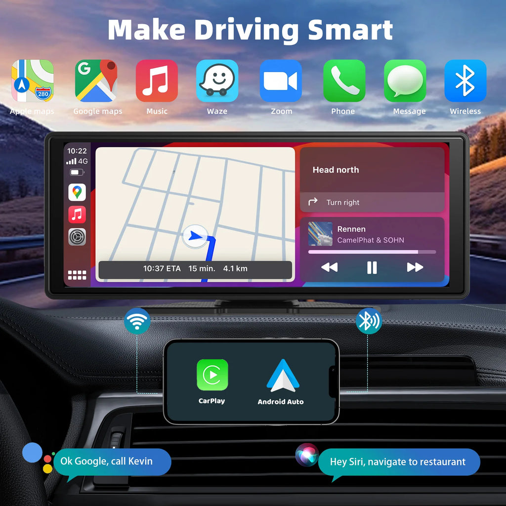 Portable Wireless CarPlay & Android Auto Display – 7" Touchscreen Smart Car Upgrade