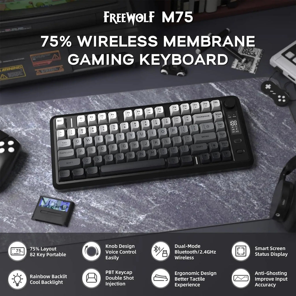 M75 Wireless RGB Gaming Keyboard – 75% Layout, OLED Display, Knob Control, Bluetooth + 2.4GHz