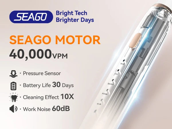 Electric Sonic Toothbrush – 8 Replacement Heads, Pressure Sensor & Timer