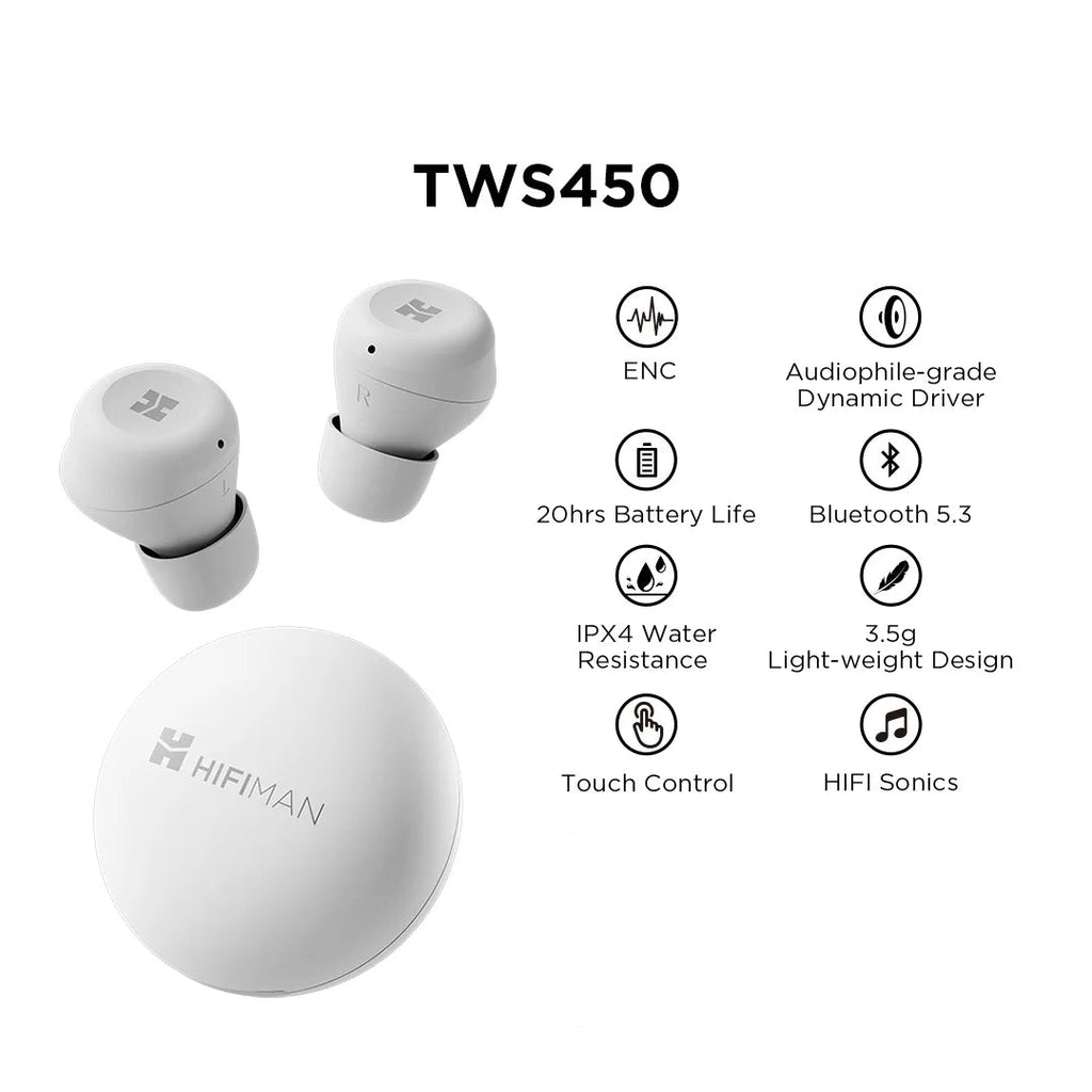 HIFIMAN TWS450 Wireless Earbuds – Noise Cancelling, Audiophile Dynamic Driver, Bluetooth Headphones