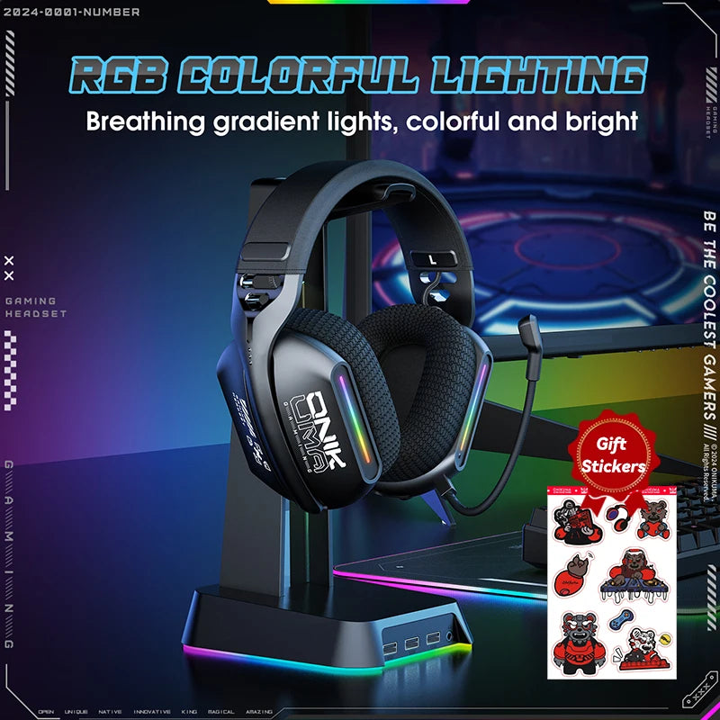 ZAIYNE GTX-808 RGB Wireless Gaming Headset | 360° Mic | Wireless Noise-Canceling° Mic