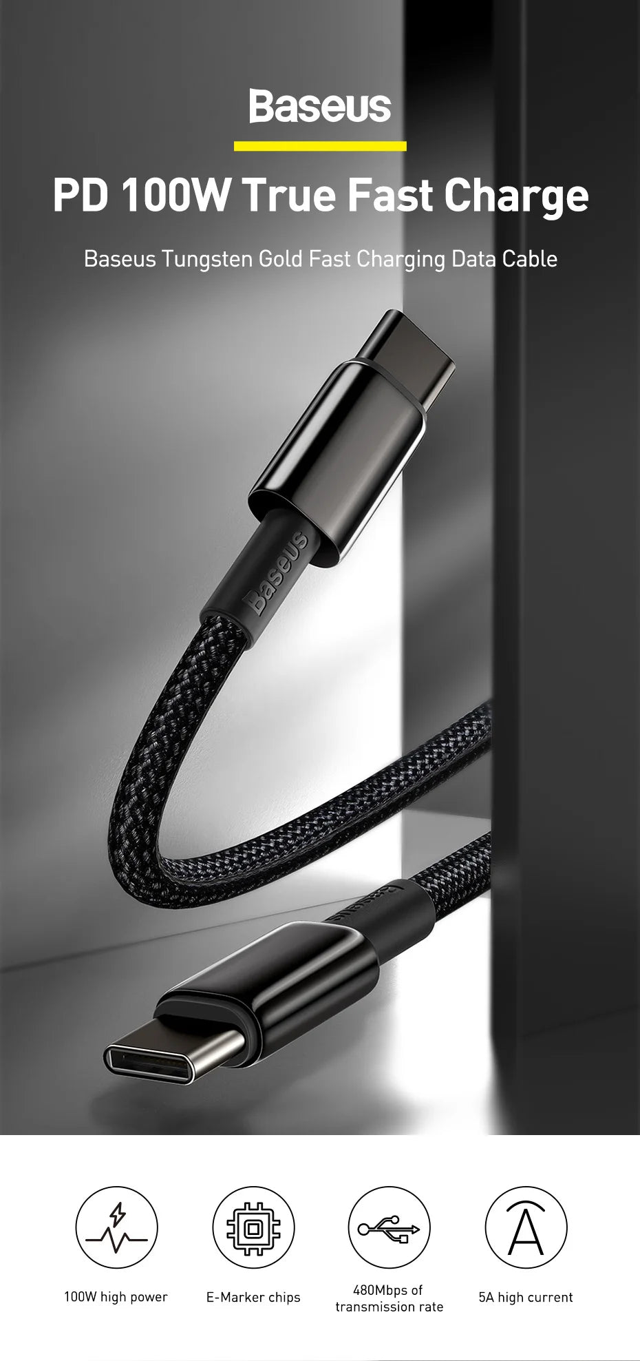 ZAIYNE USB-C to USB-C Fast Charging Cable (100W)