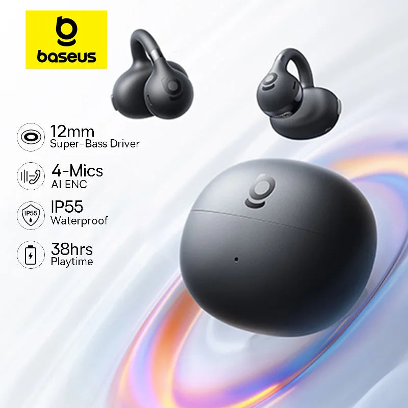 Clip-On Open-Ear Wireless Earbuds with Clear Call Technology