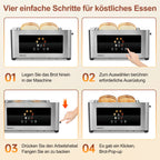 1400W Stainless Steel Toaster with Touchscreen & 7 Browning Levels – EU Plug
