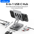8-in-1 Adjustable Phone Stand with USB-C Hub – 4K HDMI, PD
