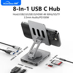 8-in-1 Adjustable Phone Stand with USB-C Hub – 4K HDMI, PD