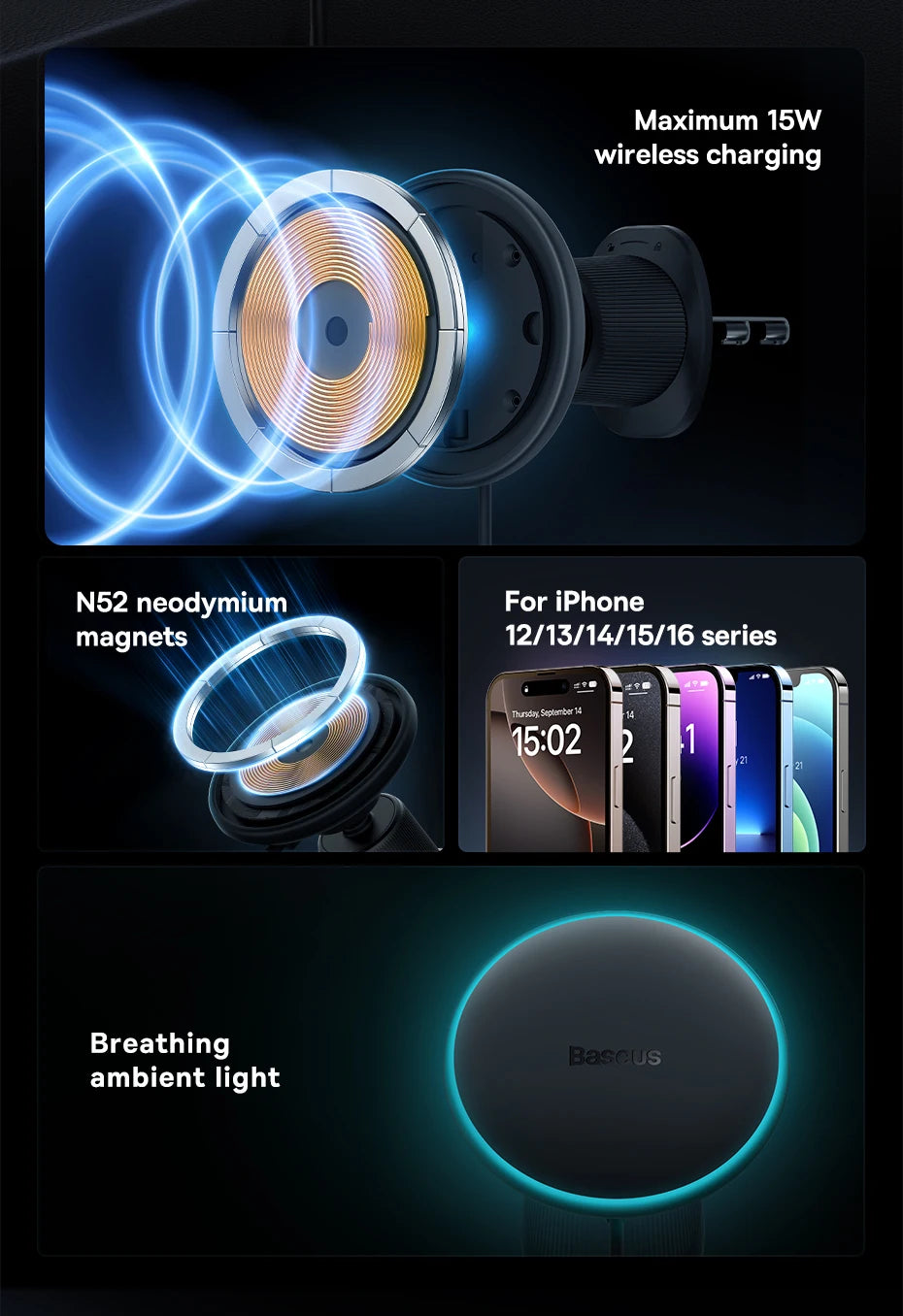 Magnetic Wireless Car Charger 15W | Phone Mount for Car – ZAIYNE