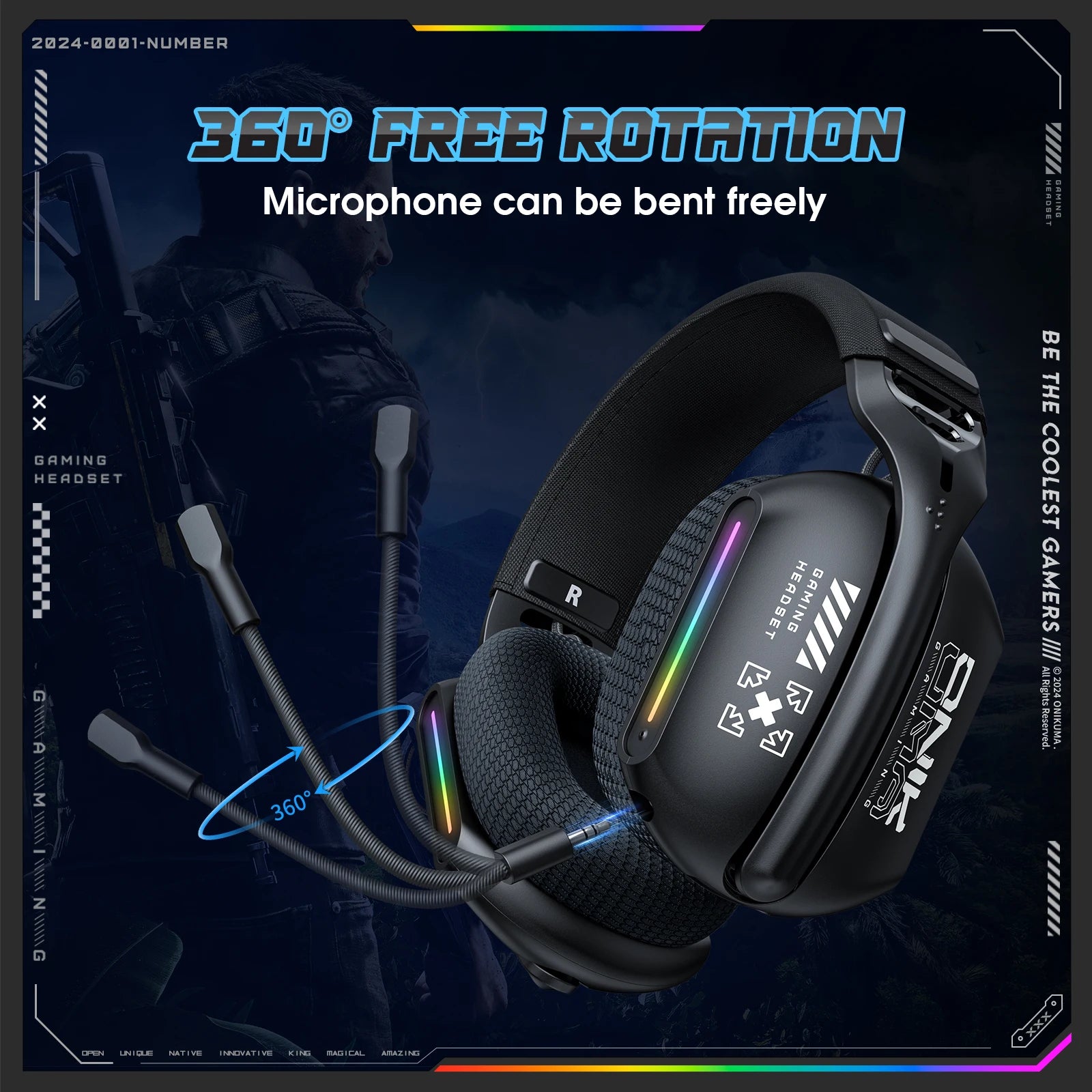 ZAIYNE GTX-808 RGB Wireless Gaming Headset | 360° Mic | Wireless Noise-Canceling° Mic