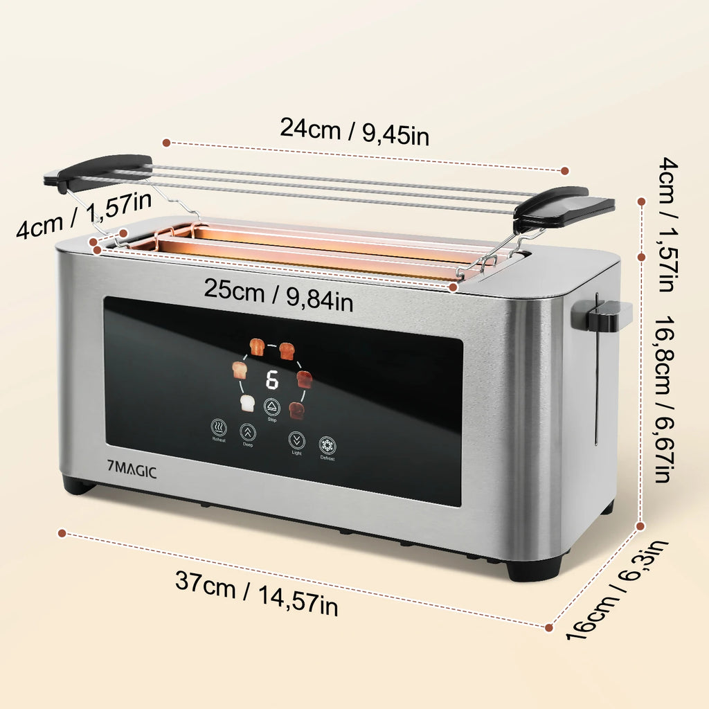 1400W Stainless Steel Toaster with Touchscreen & 7 Browning Levels – EU Plug