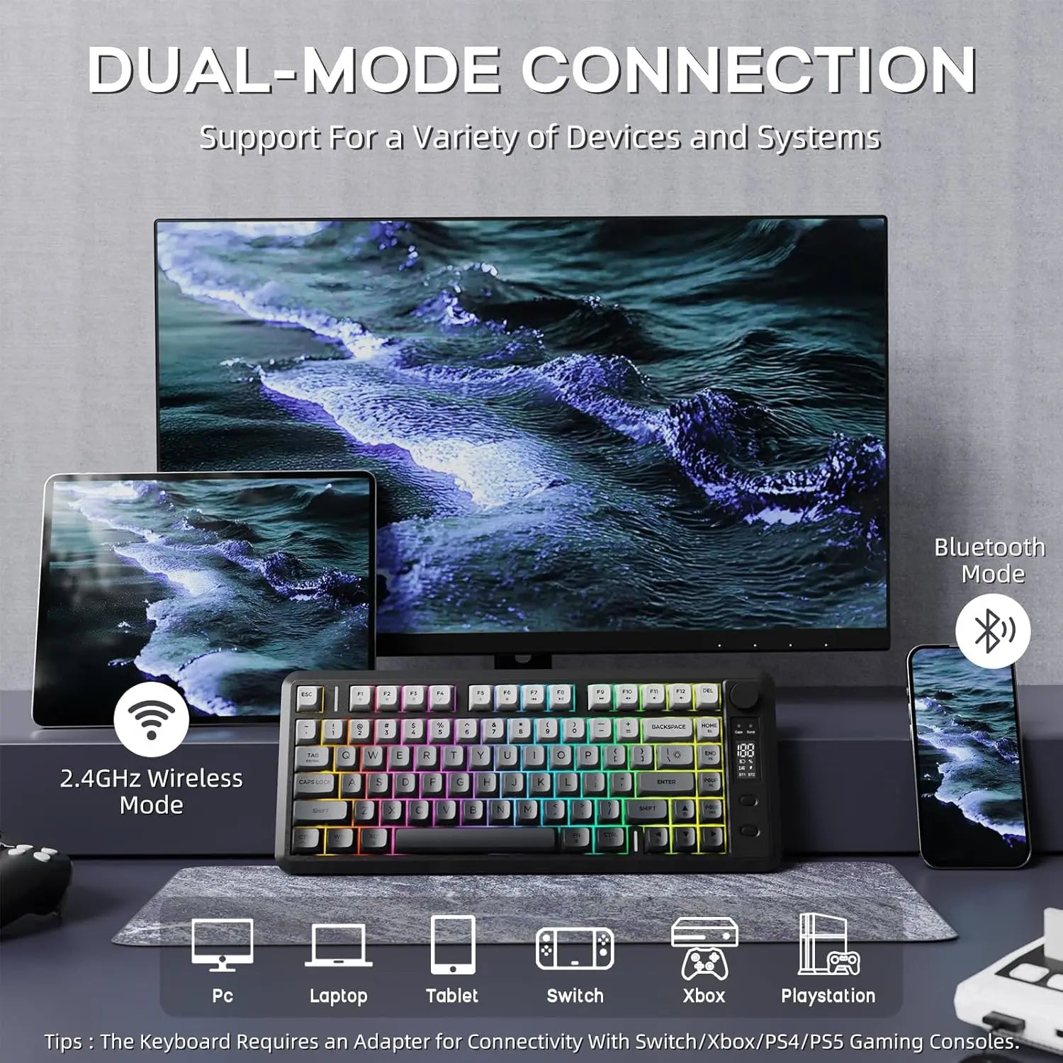 M75 Wireless RGB Gaming Keyboard – 75% Layout, OLED Display, Knob Control, Bluetooth + 2.4GHz