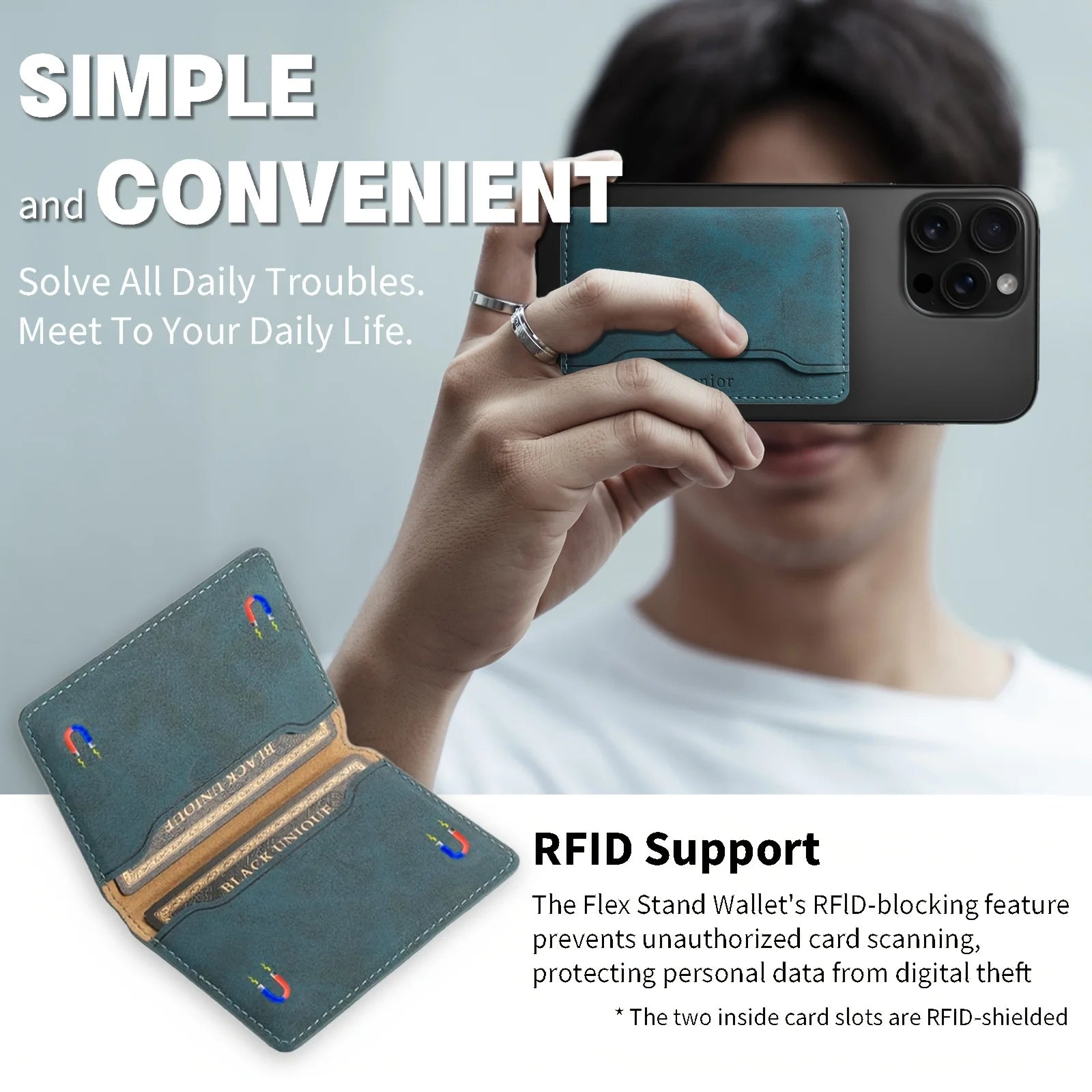 Slim Magnetic Wallet Case – 3-Card Leather Phone Holder | ZAIYNE