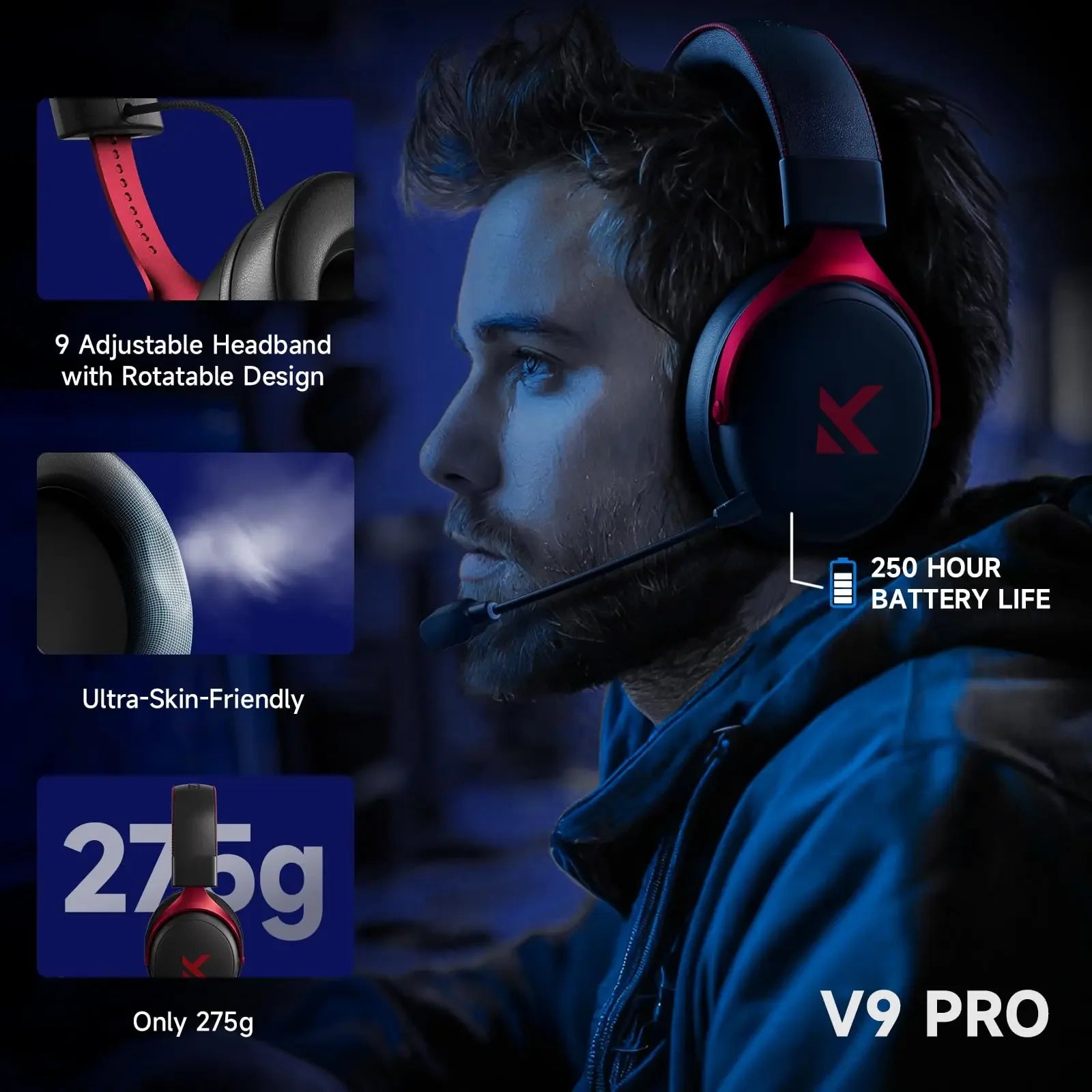 ZAIYNE V9X Pro Wireless RGB Headset | 7.1 Surround Sound | Gaming & Music