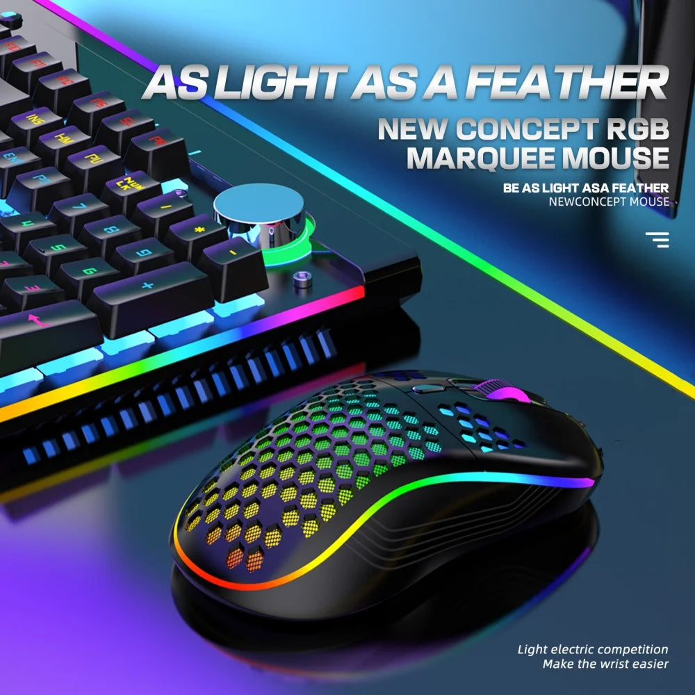 Wireless RGB Honeycomb Gaming Mouse – Lightweight, Rechargeable & 2.4G Precision | ZAIYNE