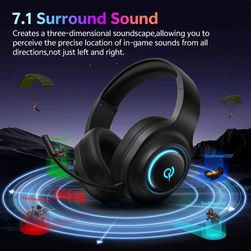 ZAIYNE Vortex RGB Wireless Headphones – 7.1 Surround Sound, Noise-Canceling, Bluetooth Over-Ear Headset