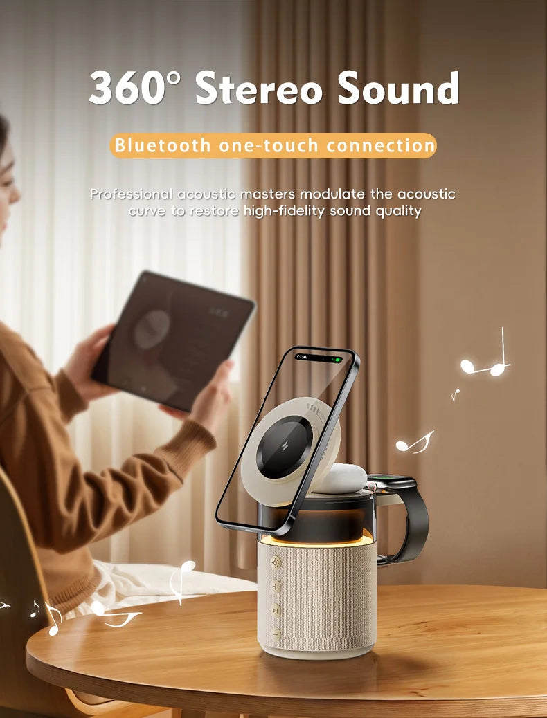 5-in-1 Magnetic Wireless Charging Station with Bluetooth Speaker & Night Light