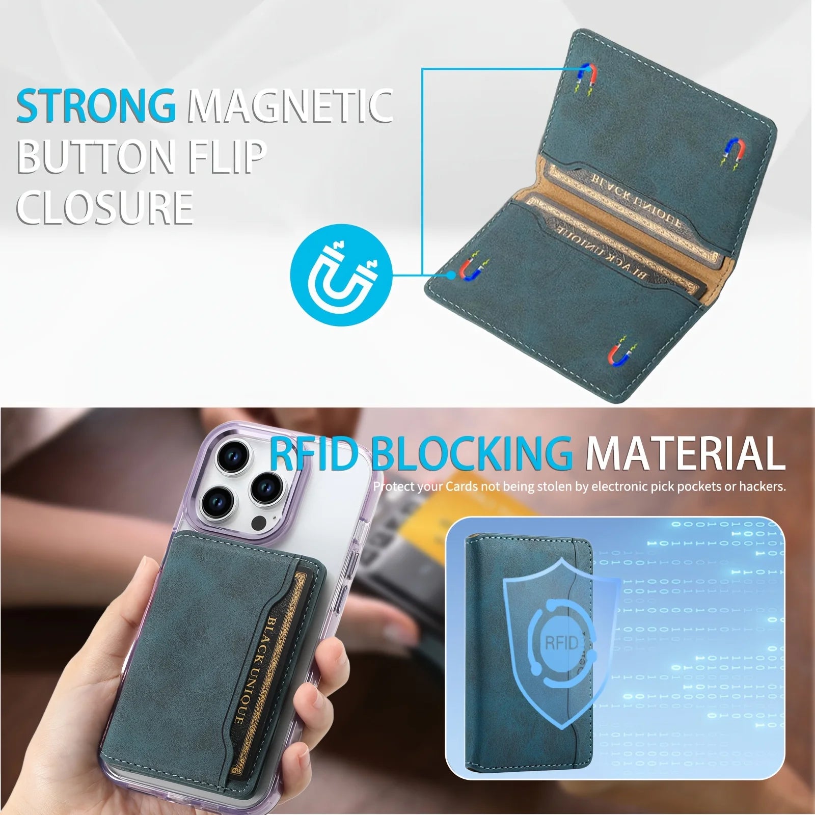 Slim Magnetic Wallet Case – 3-Card Leather Phone Holder | ZAIYNE
