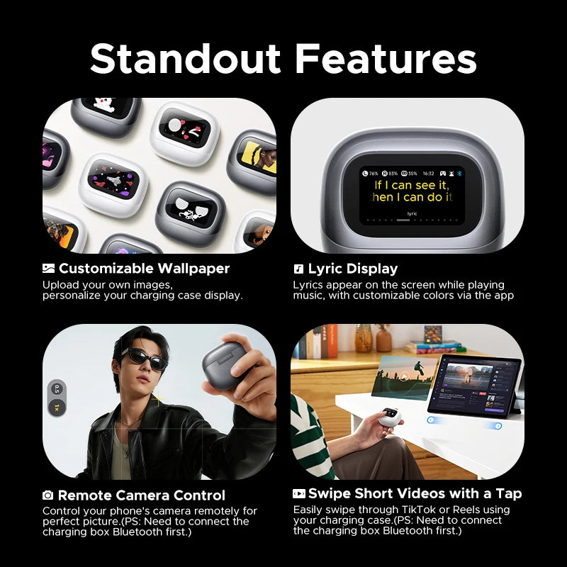 Premium LightBuds Magic — Smart Touch Wireless Earphones with ANC + ENC & LCD Display