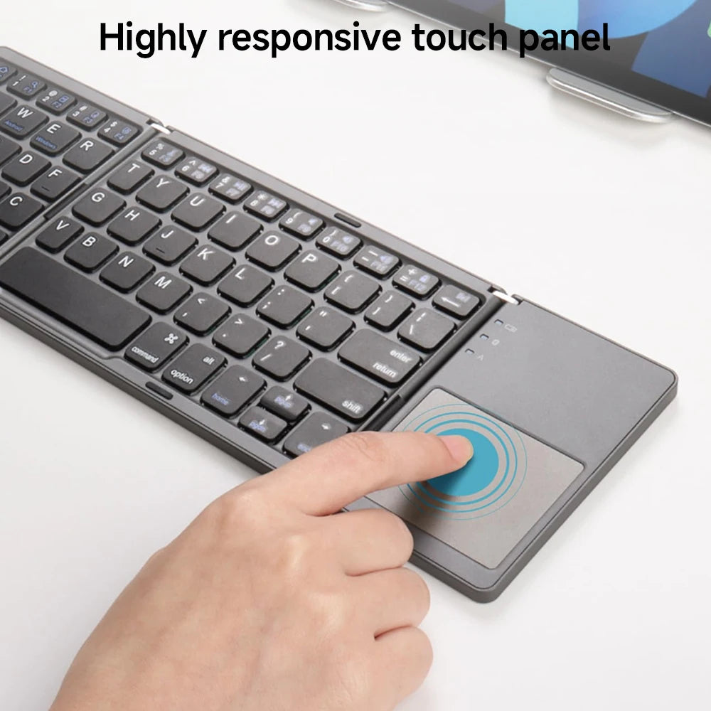 Mini Foldable Bluetooth Keyboard with Touchpad – 3-Fold Wireless Travel Keyboard for Android/iOS/Windows | ZAIYNE