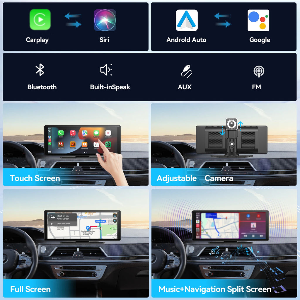 Portable Wireless CarPlay & Android Auto Display – 7" Touchscreen Smart Car Upgrade