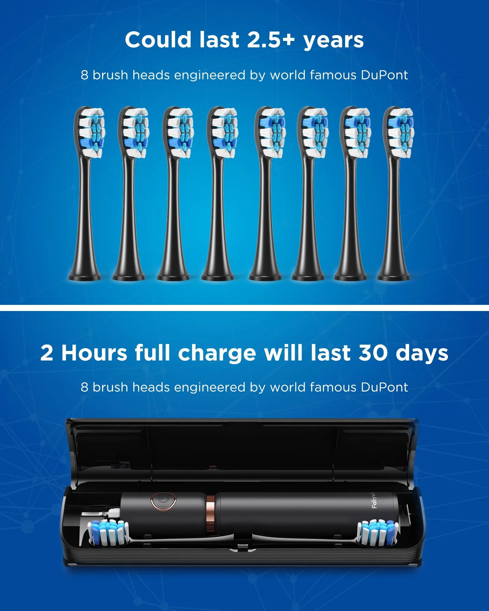 Electric Sonic Toothbrush – 8 Brush Heads & Travel Case