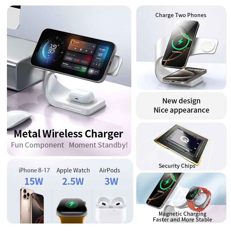 4-in-1 Magnetic Wireless Charger | 15W Fast Charging Stand