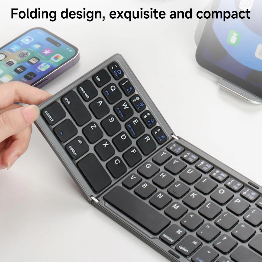 Mini Foldable Bluetooth Keyboard with Touchpad – 3-Fold Wireless Travel Keyboard for Android/iOS/Windows | ZAIYNE