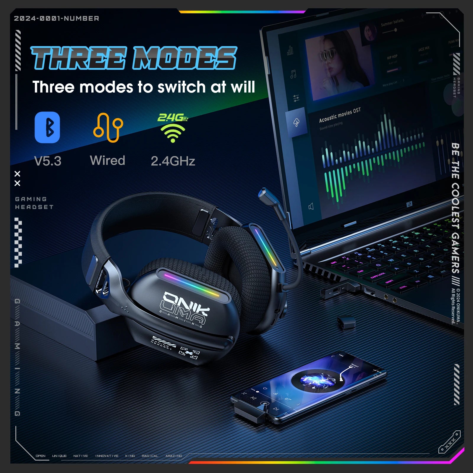ZAIYNE GTX-808 RGB Wireless Gaming Headset | 360° Mic | Wireless Noise-Canceling° Mic