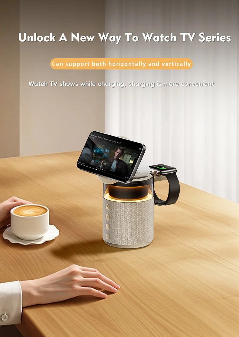 5-in-1 Magnetic Wireless Charging Station with Bluetooth Speaker & Night Light