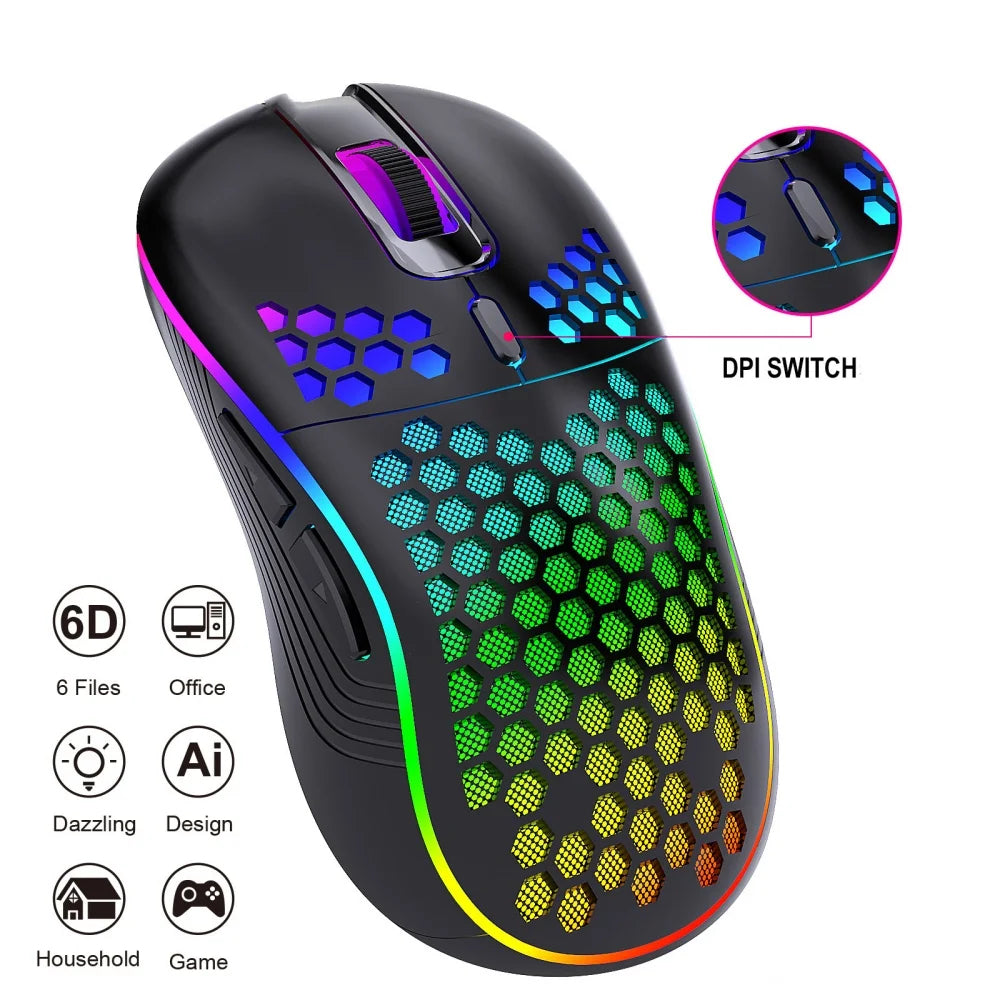 Wireless RGB Honeycomb Gaming Mouse – Lightweight, Rechargeable & 2.4G Precision | ZAIYNE