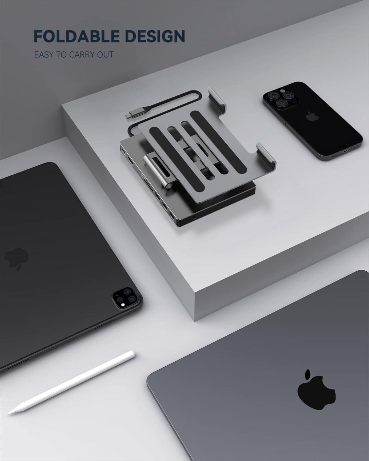 Aluminum 9-in-1 Type-C Docking Station Laptop Stand