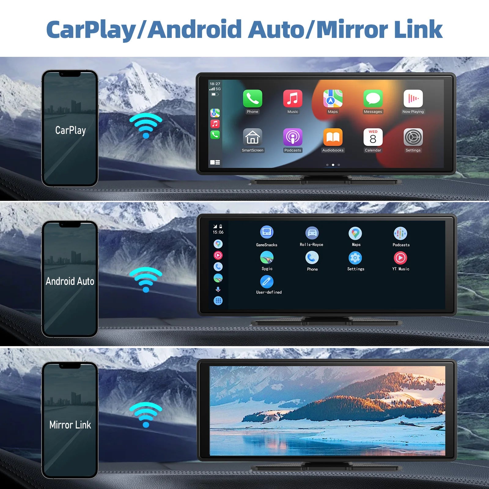 Portable Wireless CarPlay & Android Auto Display – 7" Touchscreen Smart Car Upgrade