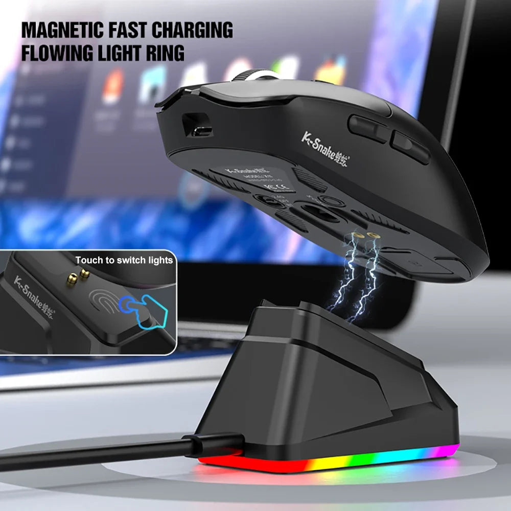 ZAIYNE X11 Wireless RGB Gaming Mouse | Tri-Mode | Magnetic Charging Base