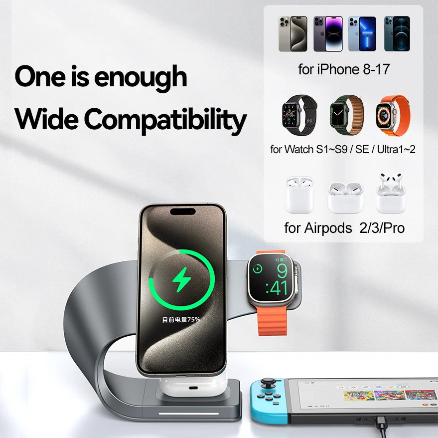 4-in-1 Magnetic Wireless Charger | 15W Fast Charging Stand