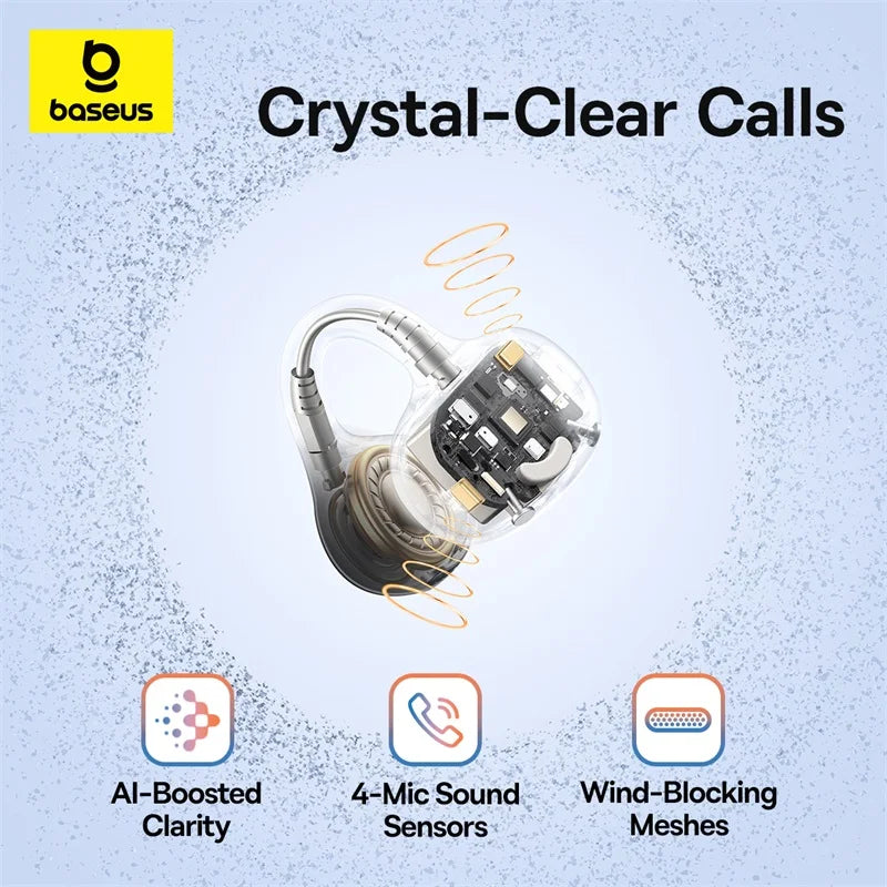 Clip-On Open-Ear Wireless Earbuds with Clear Call Technology