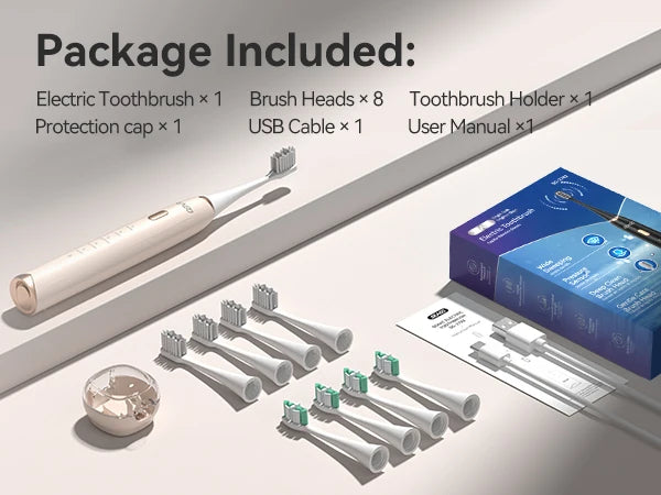 Electric Sonic Toothbrush – 8 Replacement Heads, Pressure Sensor & Timer