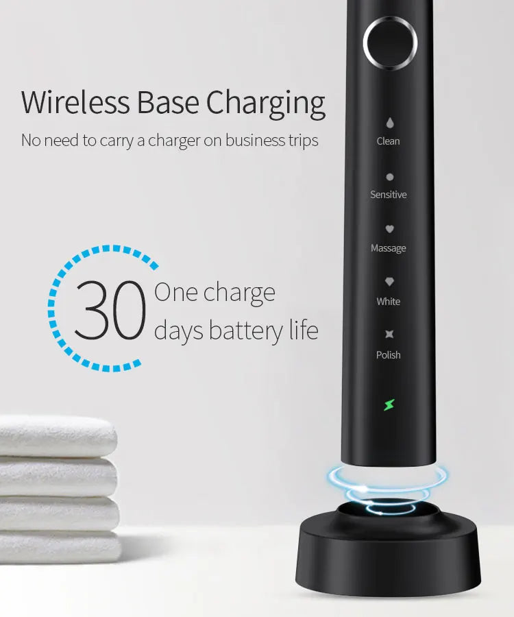 Electric Sonic Toothbrush with 6 Replacement Heads – Waterproof Design