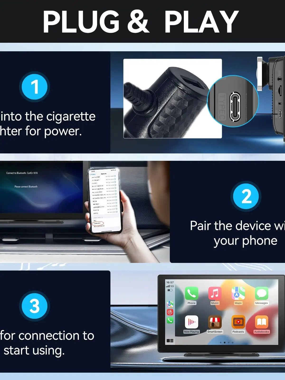 Portable Wireless CarPlay & Android Auto Display – 7" Touchscreen Smart Car Upgrade