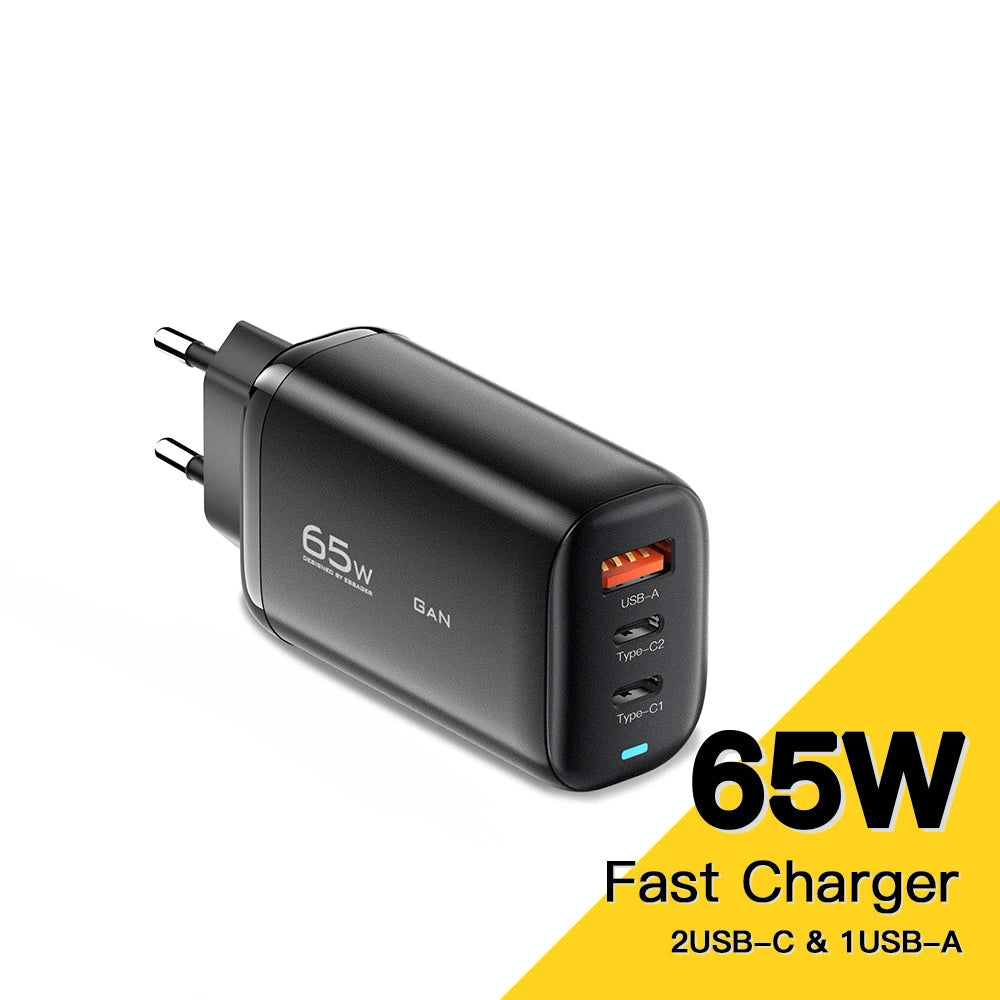 65W GaN Fast Charger USB-C | Laptop & Phone Power Adapter – ZAIYNE