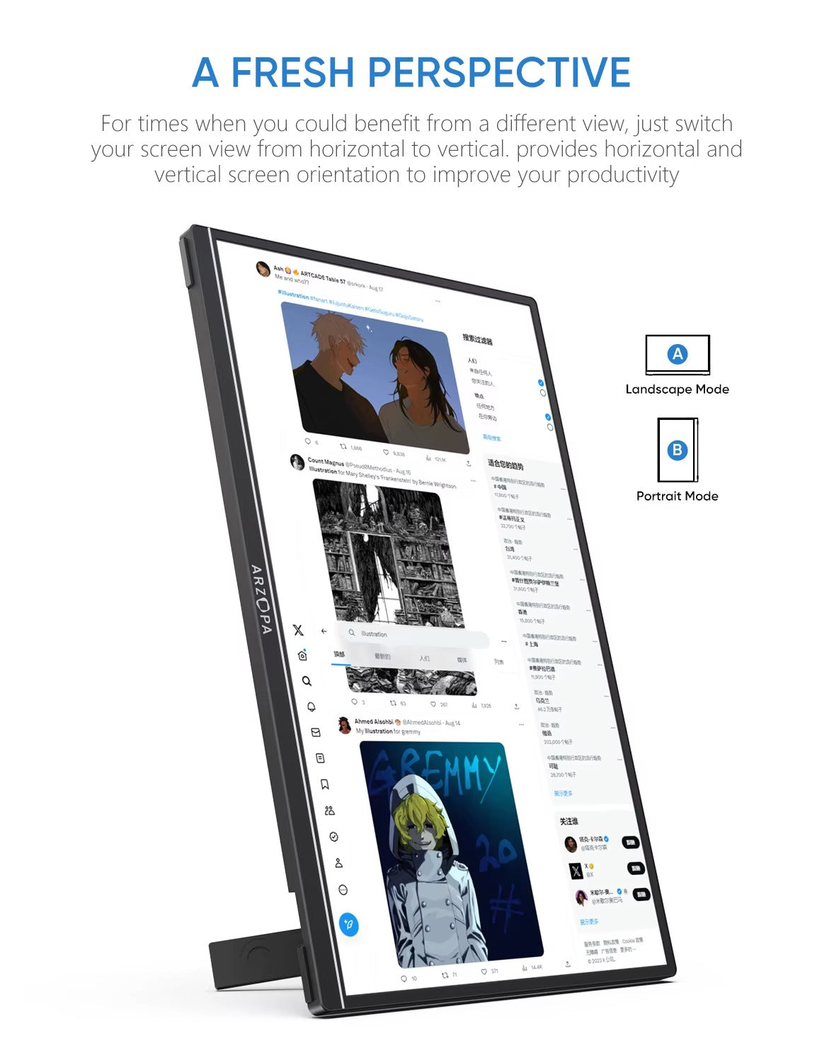 14.0" Portable Monitor – FHD 1080p IPS USB-C External Display for Laptop, MacBook, PC, PS5, Xbox & Nintendo Switch | ZAIYNE