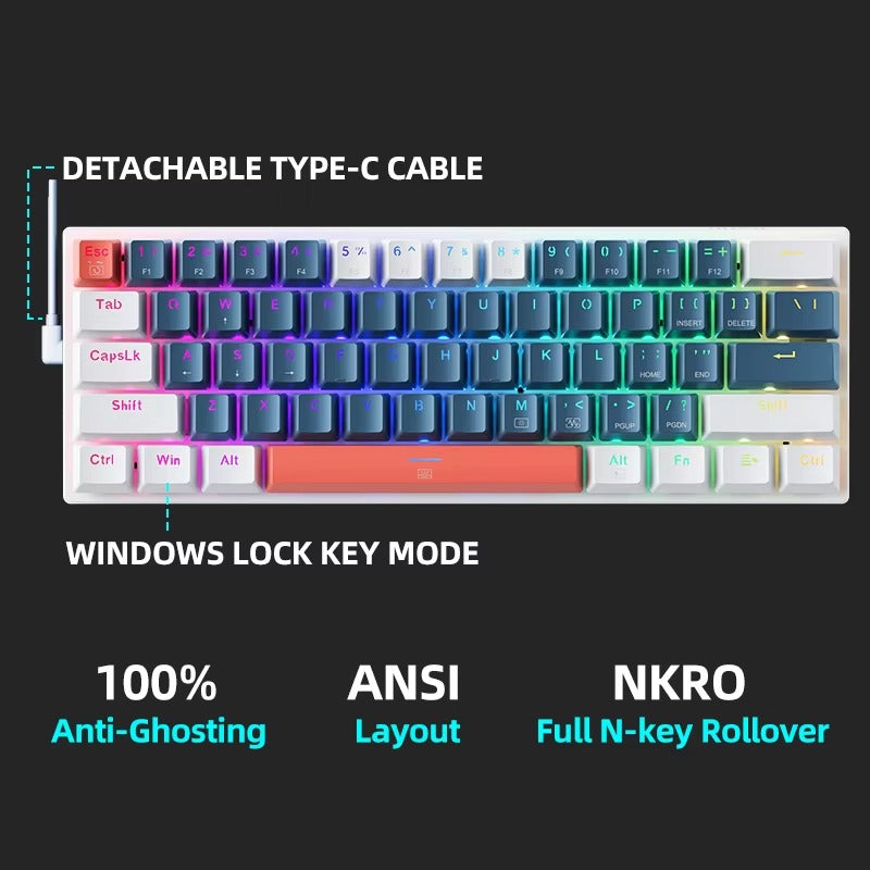 Machenike K500-B61 Mini Mechanical Keyboard – 60% RGB Hot-Swap