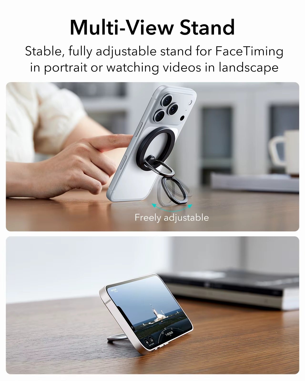 ESR MagSafe Phone Grip 2-Way Stand – Strong Magnetic Holder for iPhone (1200g Holding Power)