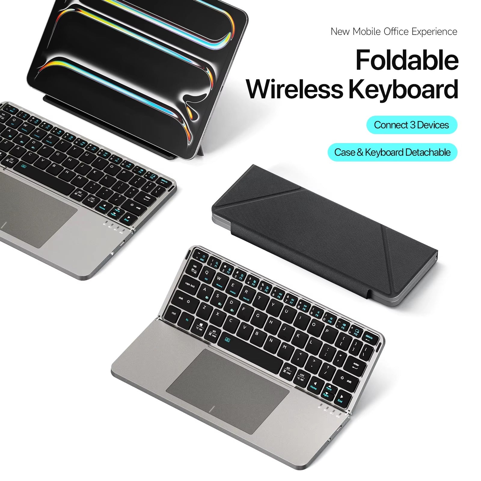 Foldable Bluetooth 5.0 Keyboard with Touchpad – Portable Wireless Keyboard for Phones, Tablets & Laptops | ZAIYNE