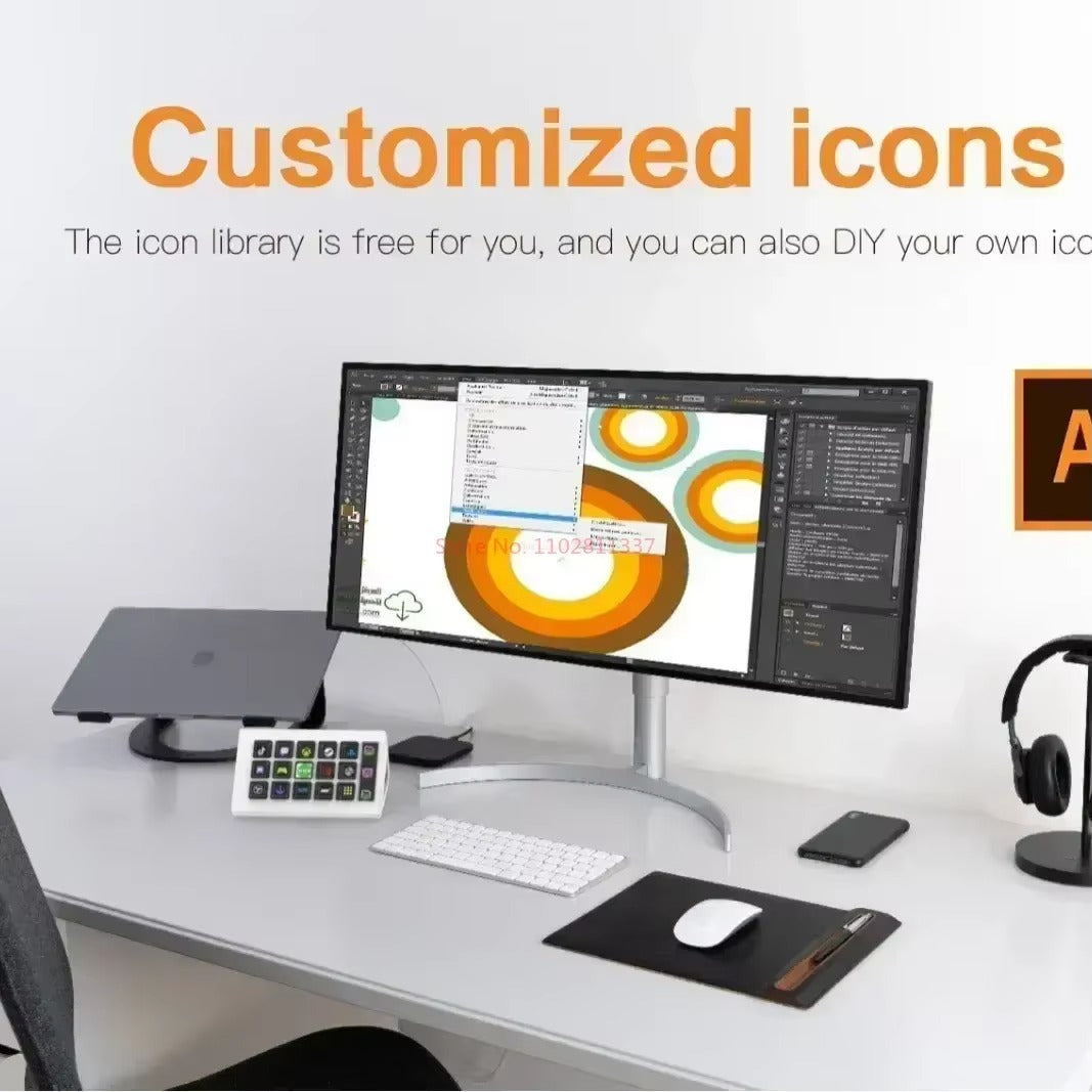 15-Key LCD Macro Controller | Visual Shortcut Pad for PC & Mobile | ZAIYNE