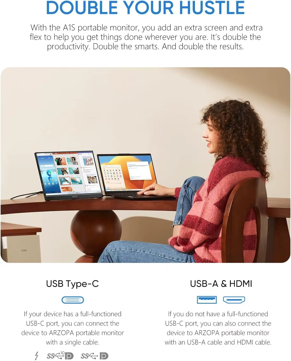 14.0" Portable Monitor – FHD 1080p IPS USB-C External Display for Laptop, MacBook, PC, PS5, Xbox & Nintendo Switch | ZAIYNE