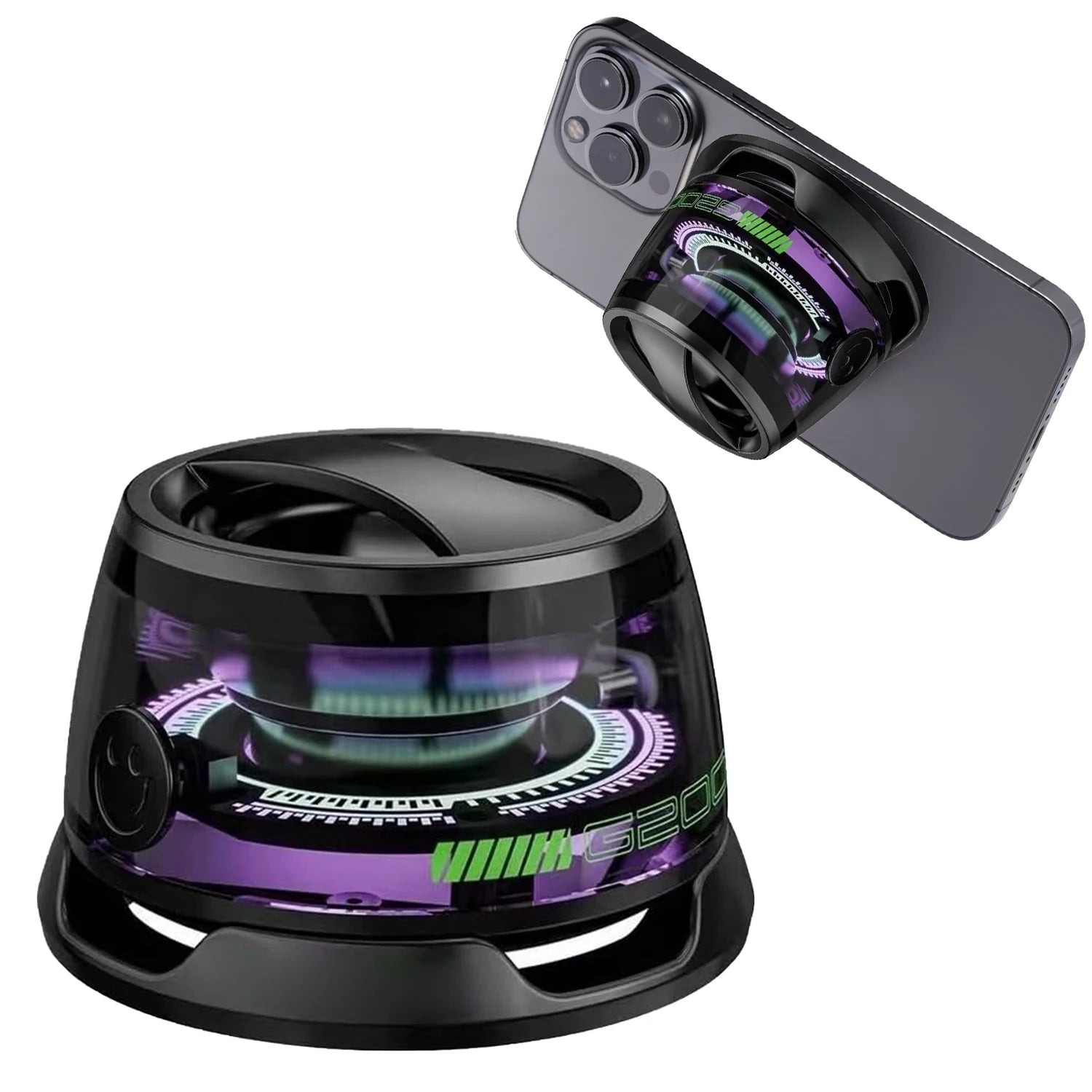 G200 RGB Mini Bluetooth Speaker – Magnetic Bass, 7H Playtime, Phone Holder
