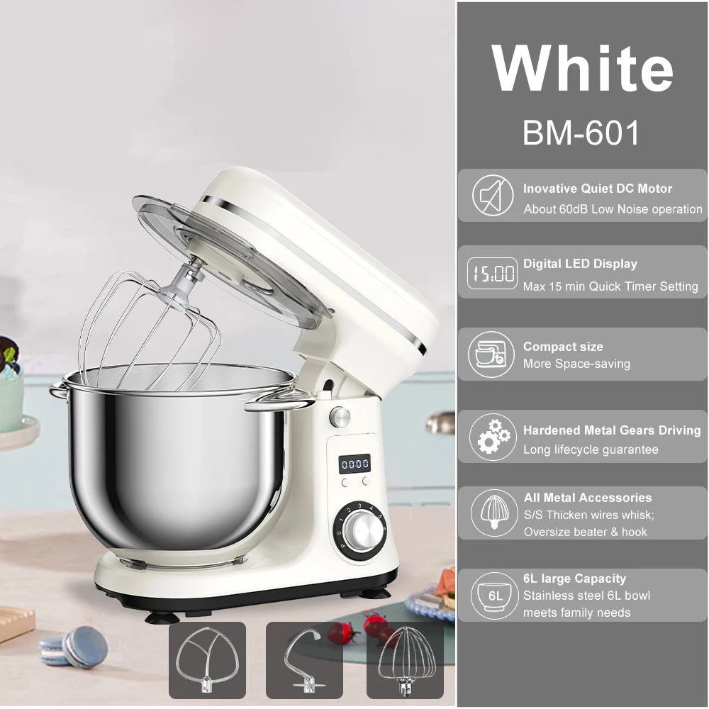 BioloMix 1200W Stand Mixer with 6L Stainless Steel Bowl – EU Plug
